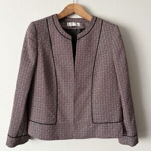 Tahari ASL Silver Lurex Woven Tweed Notch‎ Neck Blazer Jacket women's size 16